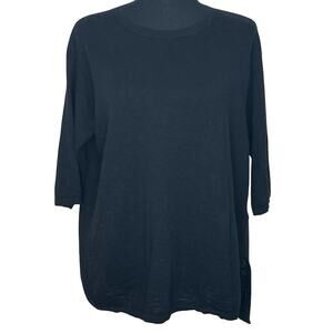 Eileen Fisher Women's Linen Blend Knit Top Short Sleeve Black XS
